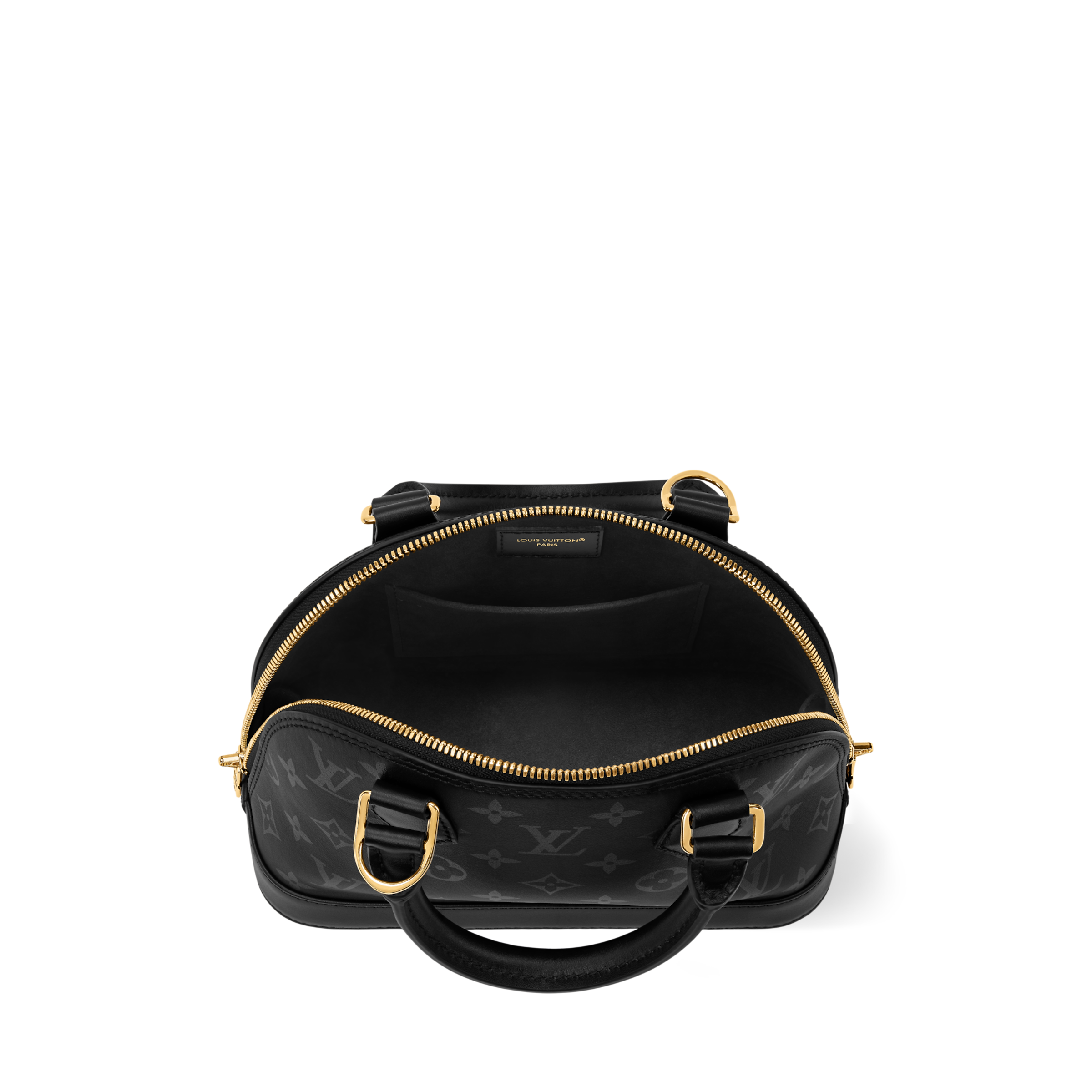 Athena™ Louis Vuitton Alma BB handbag in monogram canvas with leather trim, featuring top handles and gold-tone hardware.