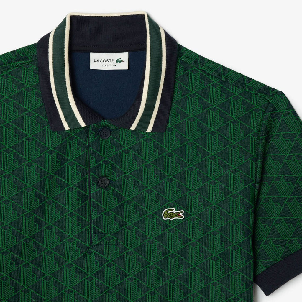 Lacoste monogram jacquard polo shirt by ATHENA ™, featuring a textured monogram pattern and classic polo collar.