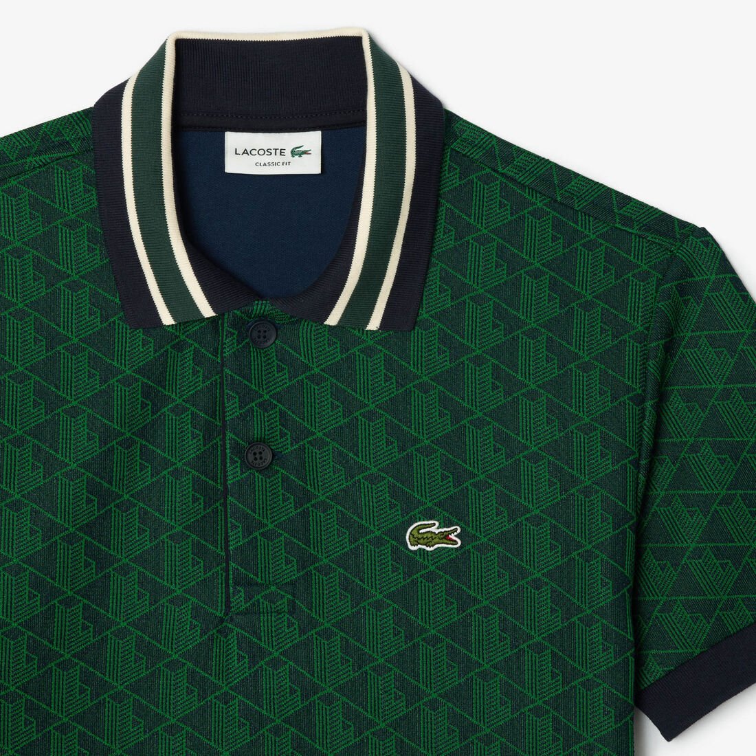 Lacoste monogram jacquard polo shirt by ATHENA ™, featuring a textured monogram pattern and classic polo collar.