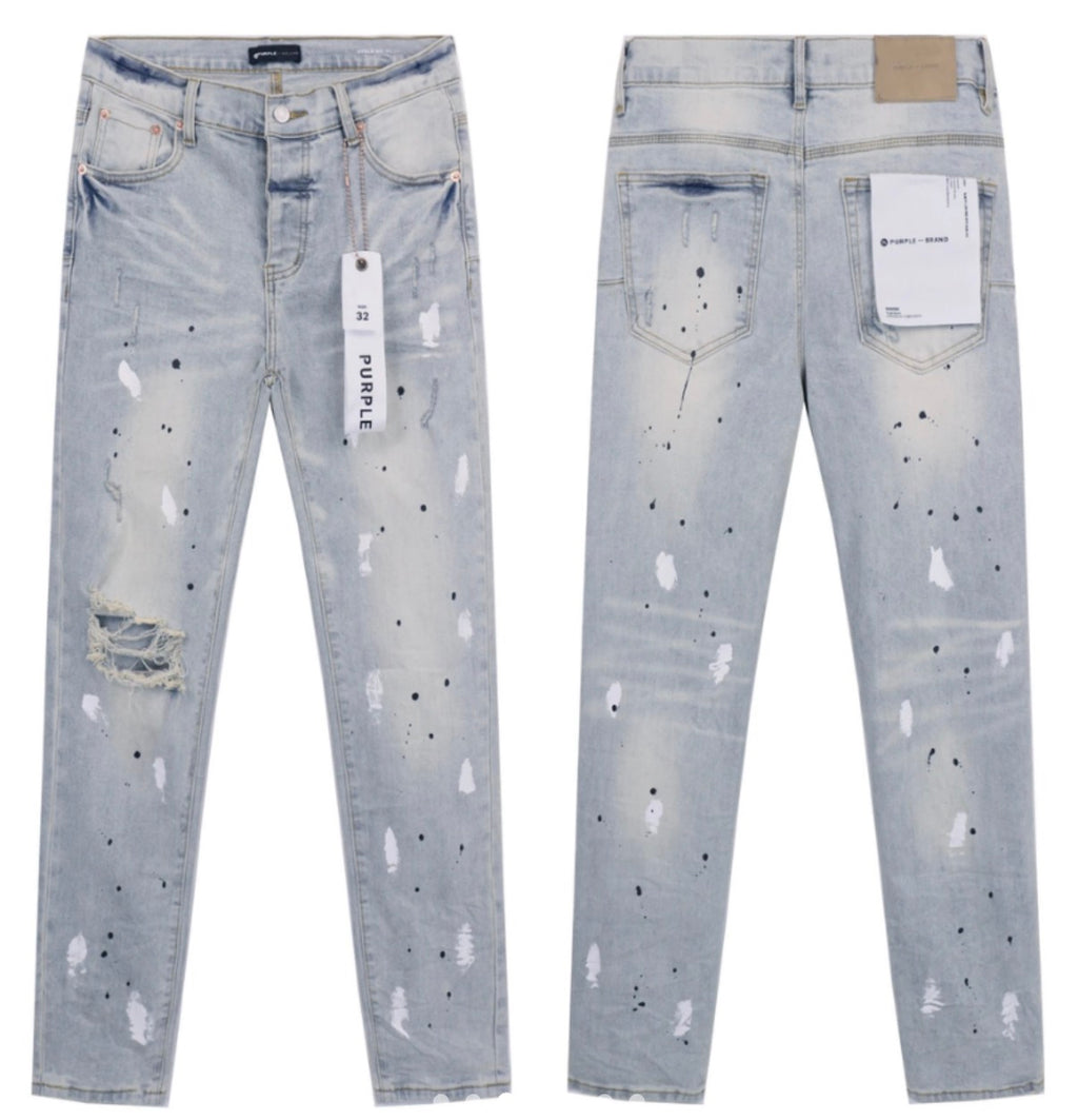 Purple ATHENA™ jeans shown full-length, stylish denim pants with a fitted waist and tapered legs, perfect for casual wear.