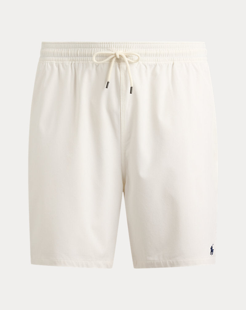 Athena Ralph Lauren classic swim shorts with adjustable waistband and side pockets, blue fabric, front view on white background.
