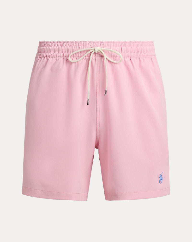 Athena Ralph Lauren classic swim shorts in navy with white stripe detailing, front pockets, and adjustable waistband.