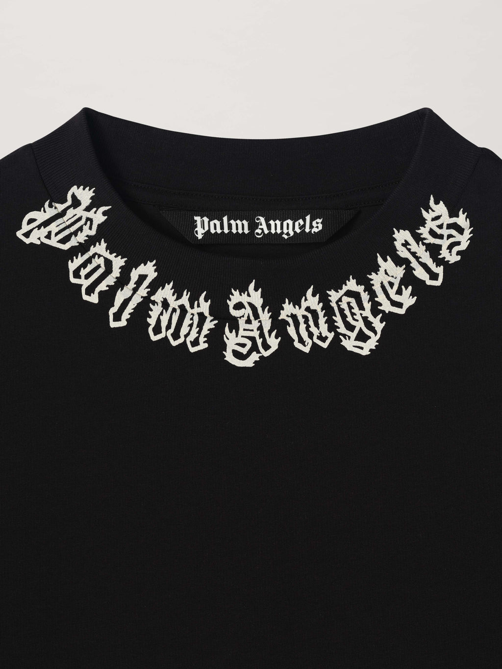Athena™ PALM ANGELS Neck Logo T-shirt featuring a classic crew neck and prominent palm angels logo on the chest.