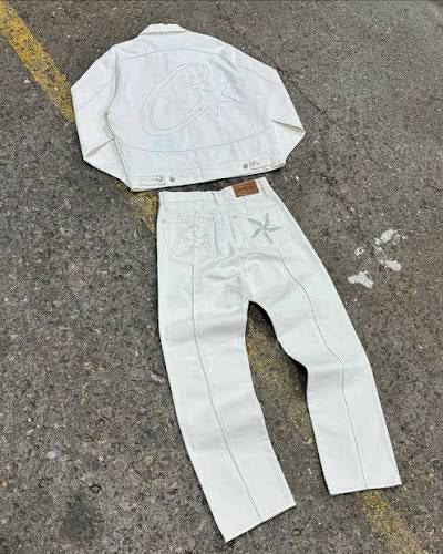 Athena Cortiez C-Star denim tracksuit with jacket and matching pants, featuring trendy denim fabric and casual athletic style.