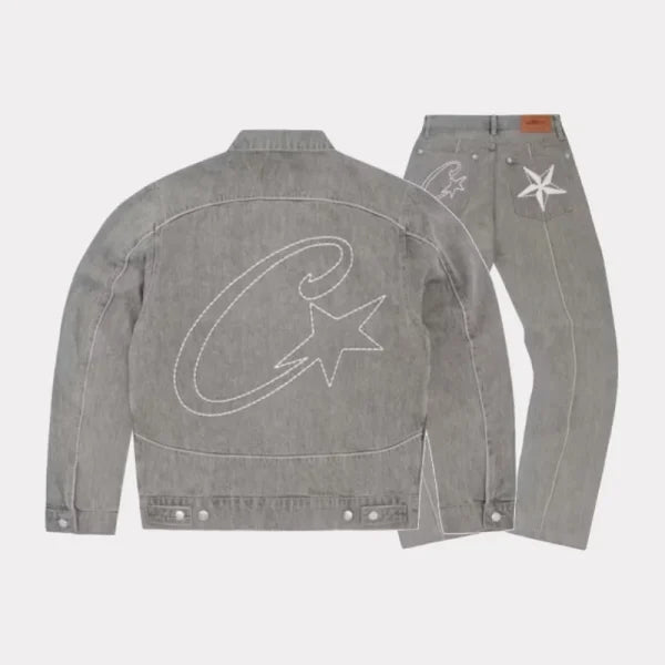 Athena Cortiez C-Star denim tracksuit featuring a stylish zip-up jacket and matching pants, laid flat on a white background.