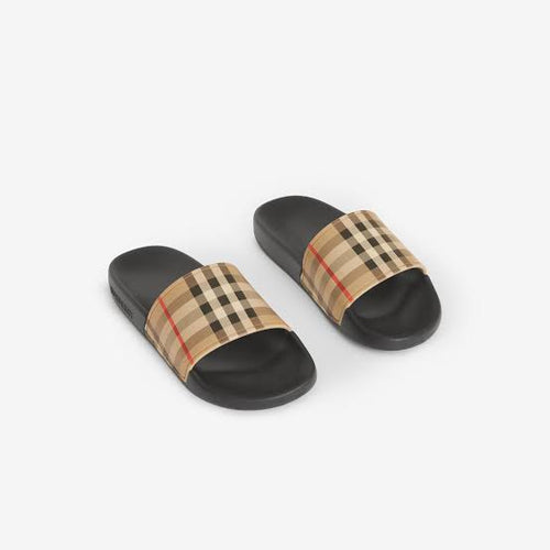 Athena™ Burberry slippers featuring a classic design, soft fabric, and comfortable slip-on style, shown in a close-up view.