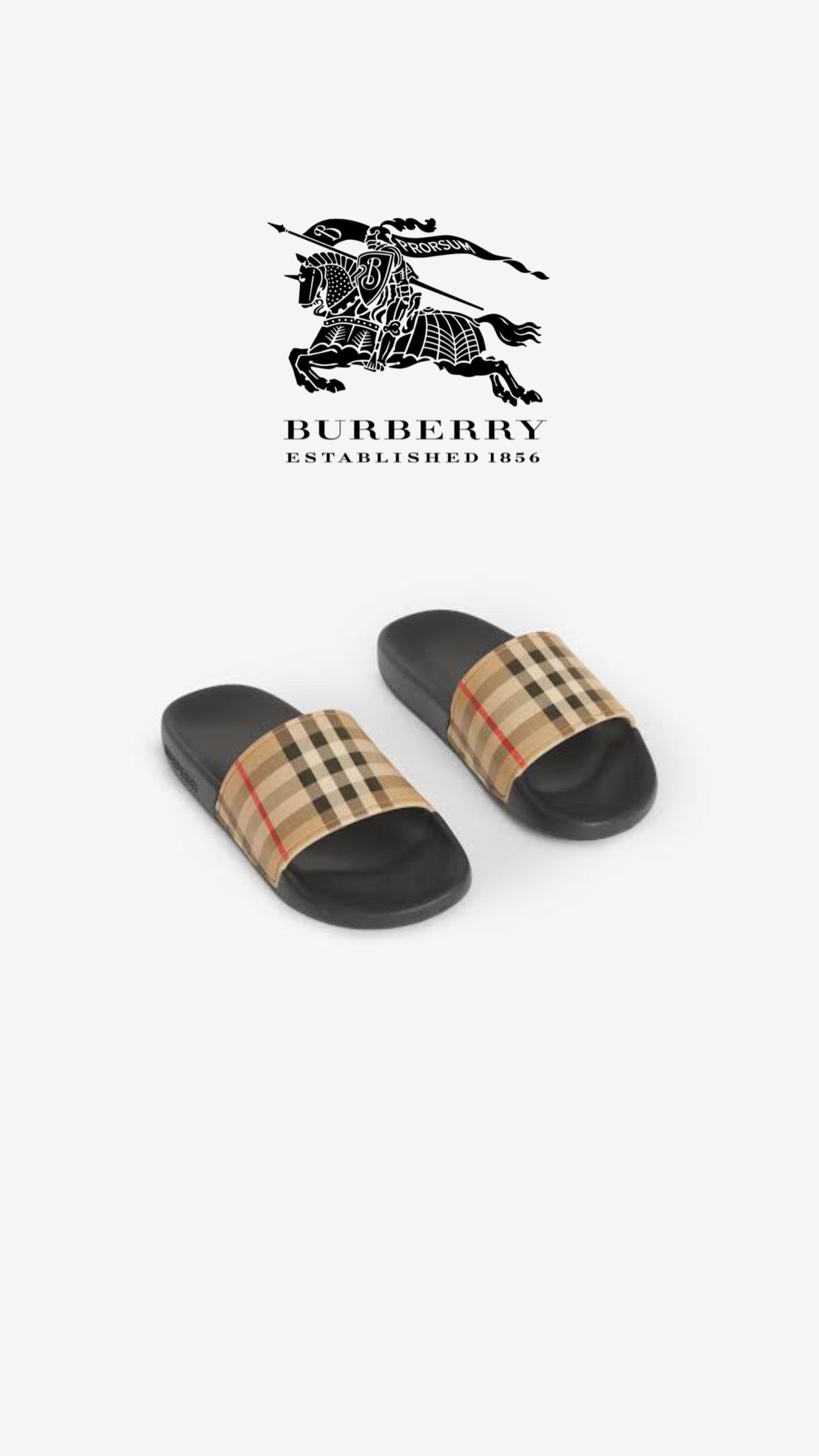 Athena™ Burberry slippers with classic check pattern, soft fabric upper, and slip-on design for comfortable casual wear.