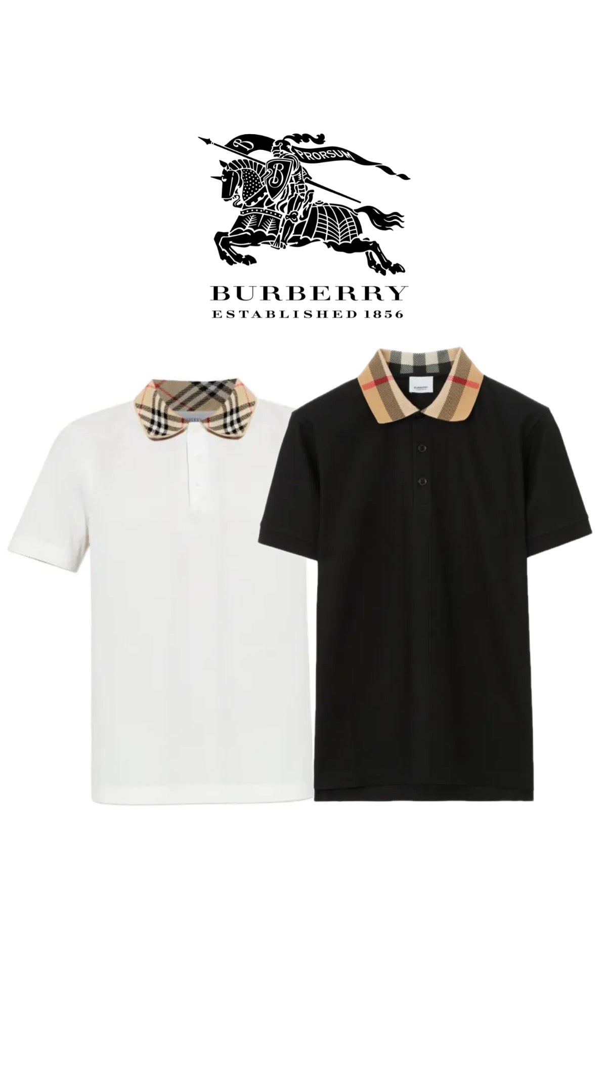 Athena™ Burberry polo shirt with classic collar and logo detail, shown in a close-up image.