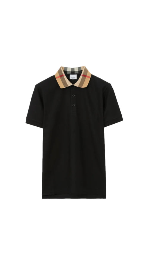 Athena ™ Burberry polo shirt in classic design, featuring a collar, buttons, and the iconic Burberry pattern on the fabric.