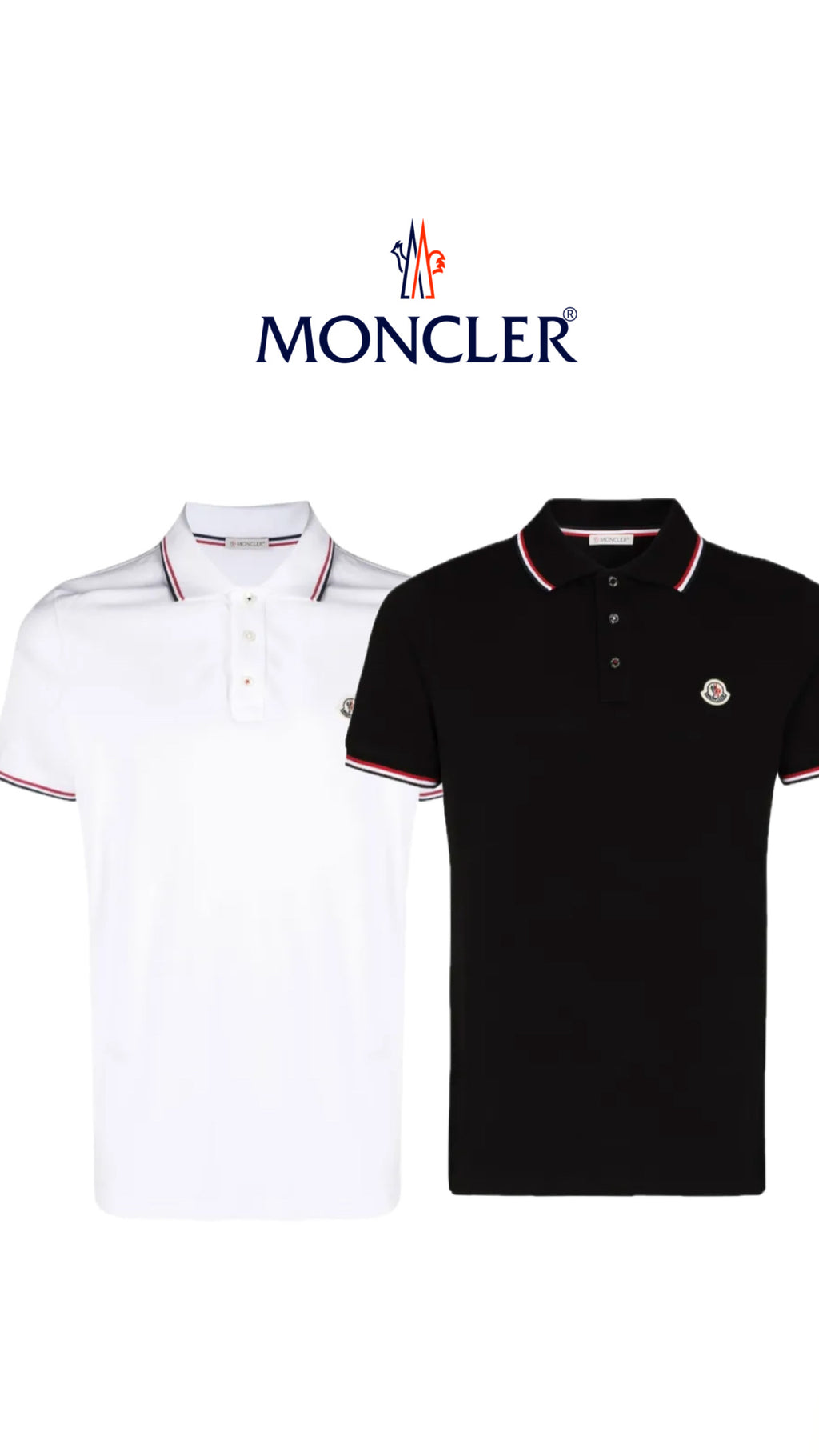 Athena™ Moncler polo shirt in classic design, featuring a collared neckline and logo detail, shown on a model.