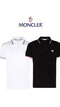 Athena™ Moncler polo shirt in classic design, featuring a collared neckline and logo detail, shown on a model.