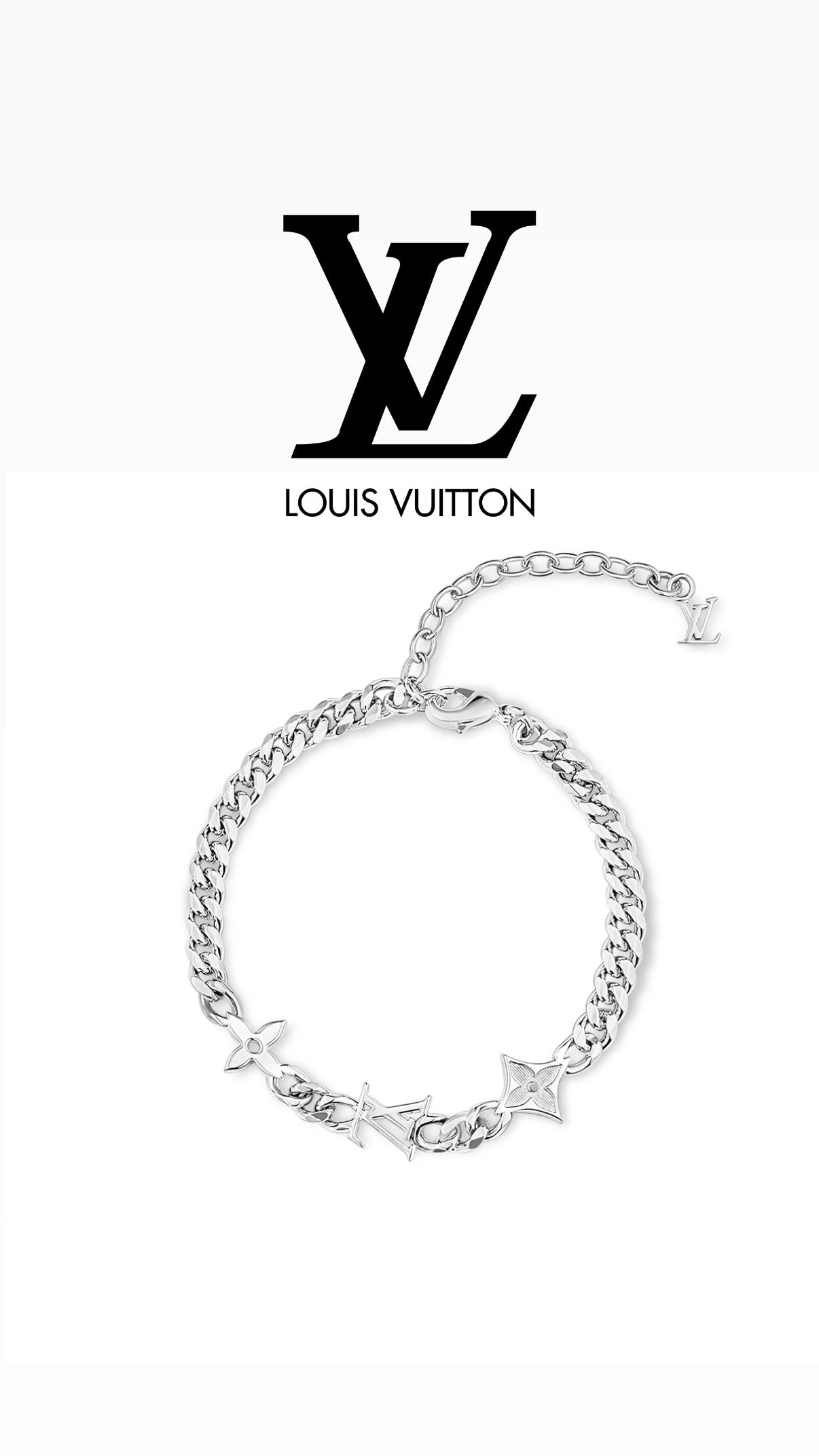 Athena™ LV monogram row bracelet featuring gold-tone links and engraved monogram pattern on a sleek, stylish jewelry piece.
