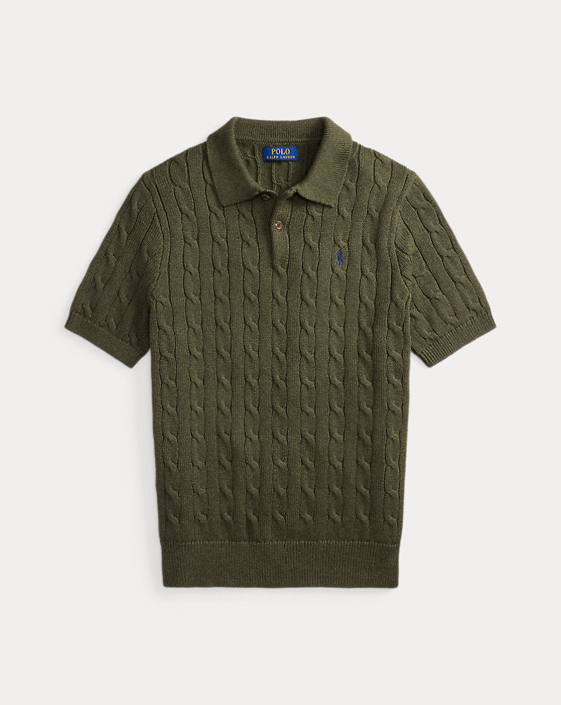 Athena™ cable knit Ralph Lauren polo shirt in classic style, featuring a textured knit pattern and collar detail.