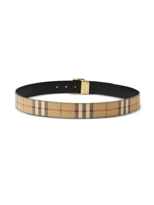Athena Burberry belt with classic check pattern and leather detailing, displayed on a neutral background.