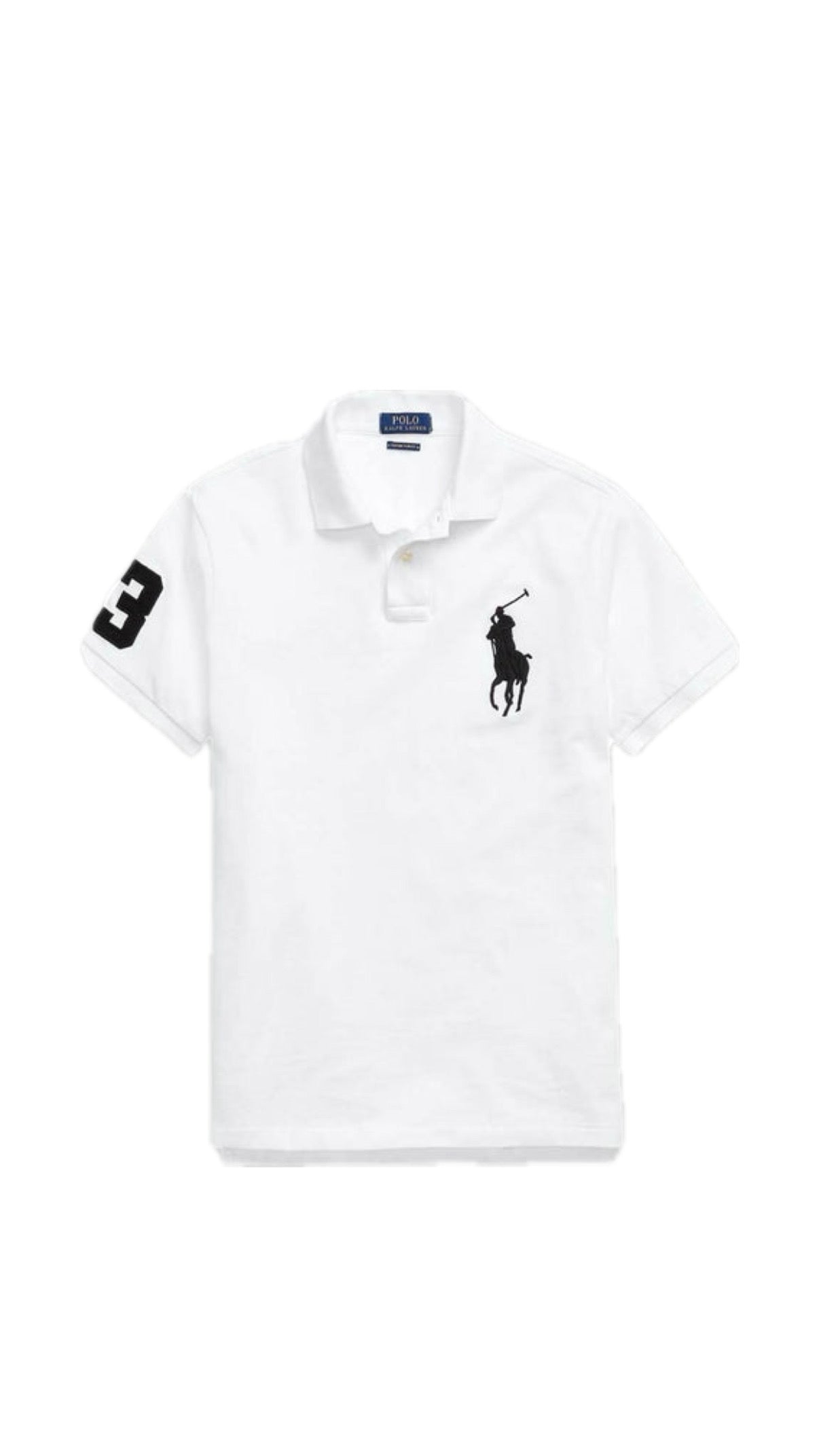 Athena™ Ralph Lauren jersey polo shirt, men's casual wear, navy blue with classic collar and button placket.